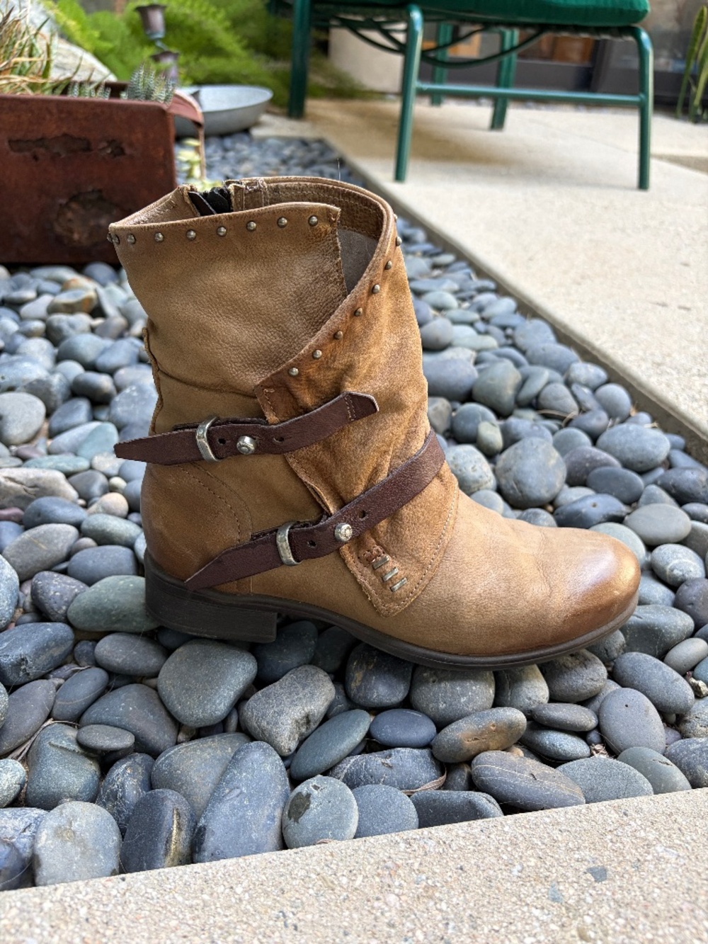 Miz Mooz Sambuca Leather Boots - Tan with Brown Straps